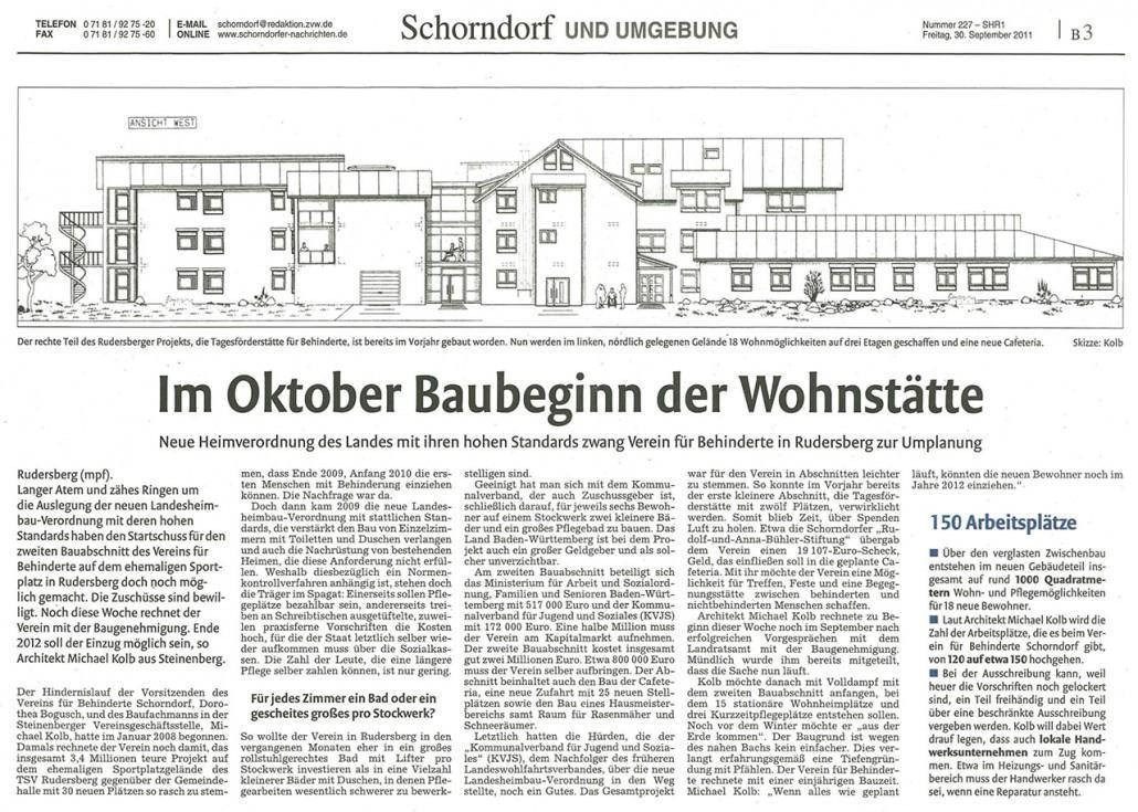 Schorndorfer Nachrichten, 30.09.2011